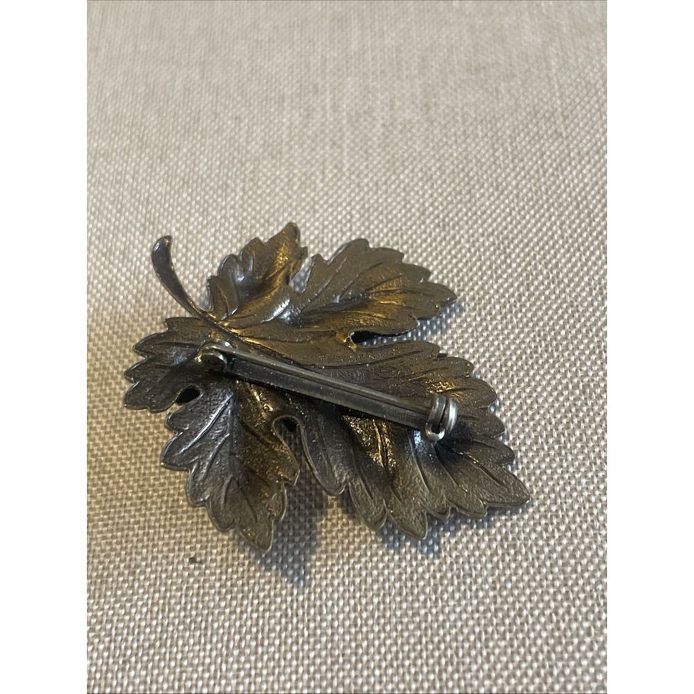 Vintage Cut Copper Leaf Brooch Red Jasper Cabochon Oak Pine Nature Pin Layered - Picture 7 of 7